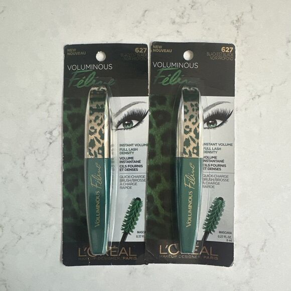L'Oreal Paris Voluminous Feline Washable Mascara 627 Blackest Black  - Lot of 2 - Picture 1 of 4